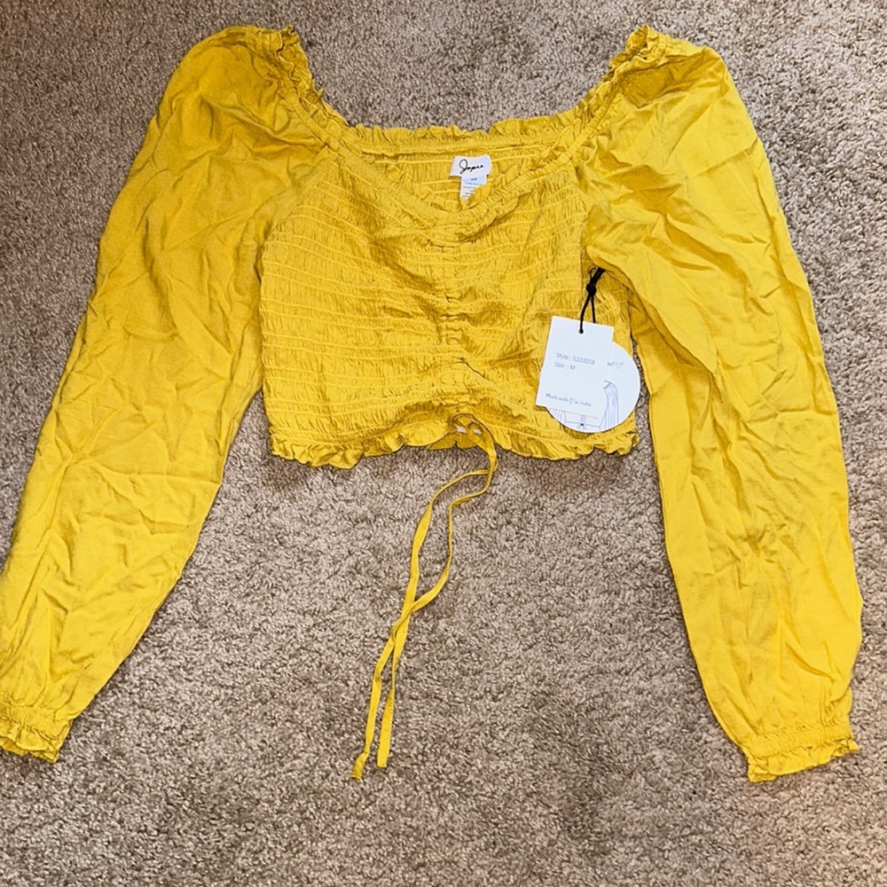 Yellow ruffled long sleeve crop top